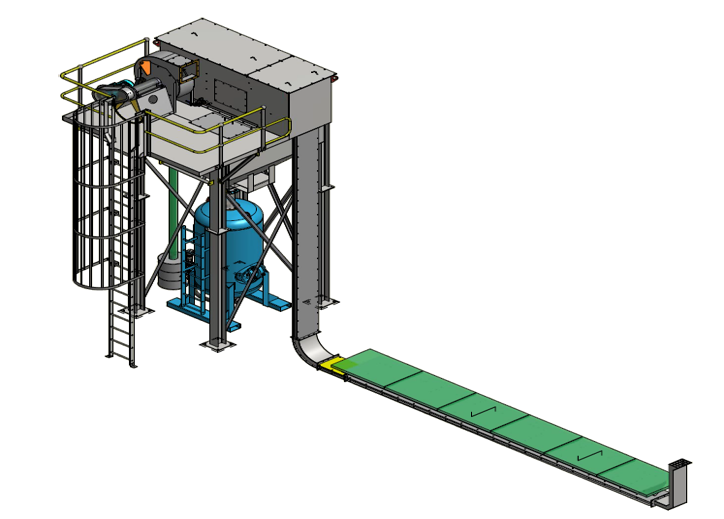 Burwell Maxflow recovery system with full-width floor trough, air wash separator and storage hopper