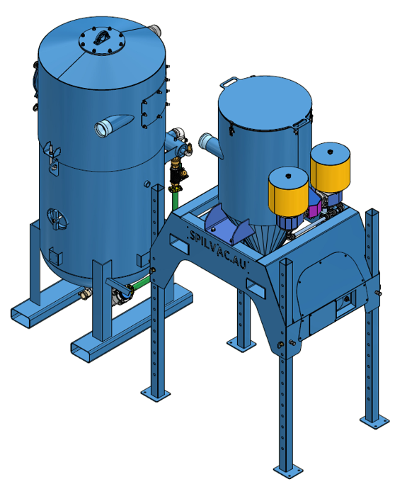 Burwell Vacflow cyclone separator and vacuum suction unit for abrasive reclamation